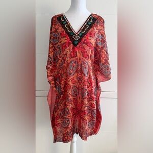 ONE WORLD Multicolor V-Neck Mini Dress/Cover-Up